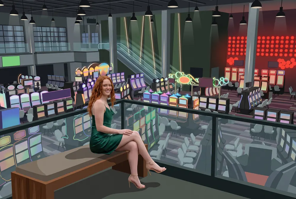 A woman above the casino floor