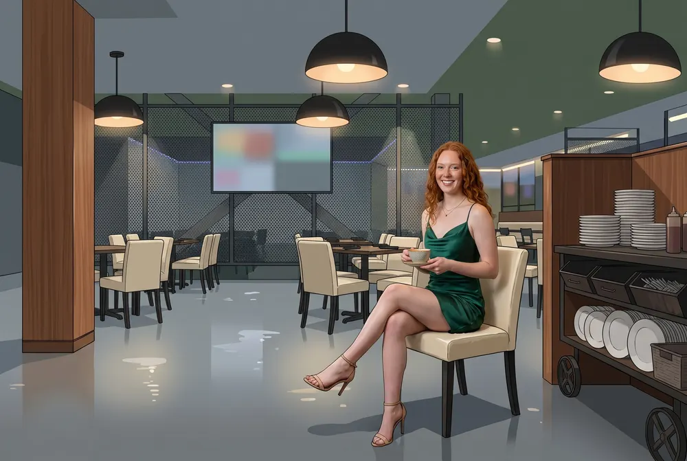 A woman at a table in the casino restaurant